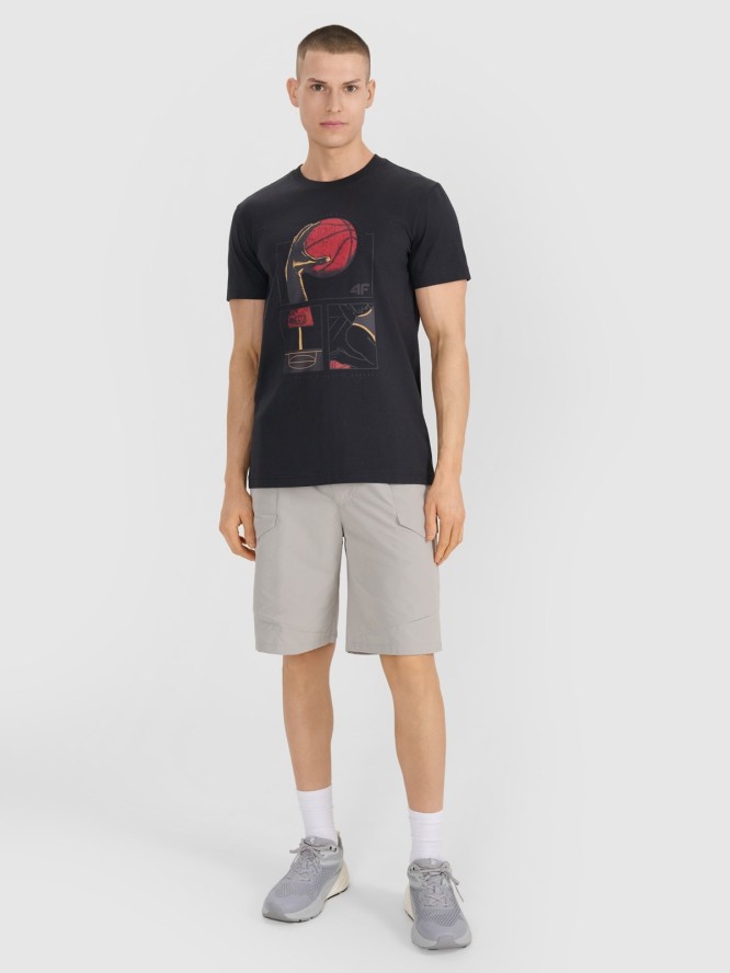 4F T-shirt oversize z nadrukiem męski - czarny XXL