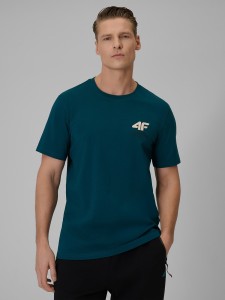 4F T-shirt regular gładki męski - turkusowy M