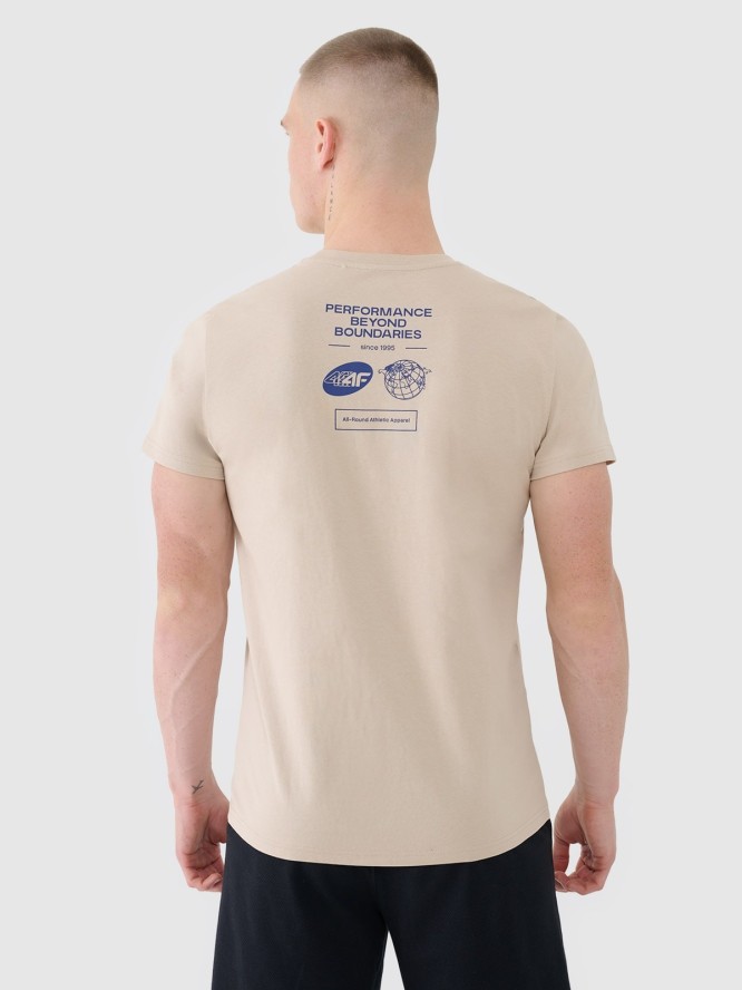 4F T-shirt regular z nadrukiem męski - beżowy S