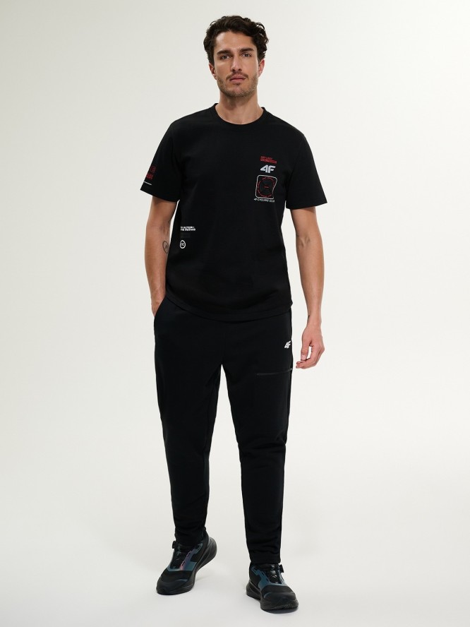4F T-shirt regular z nadrukiem męski - czarny M