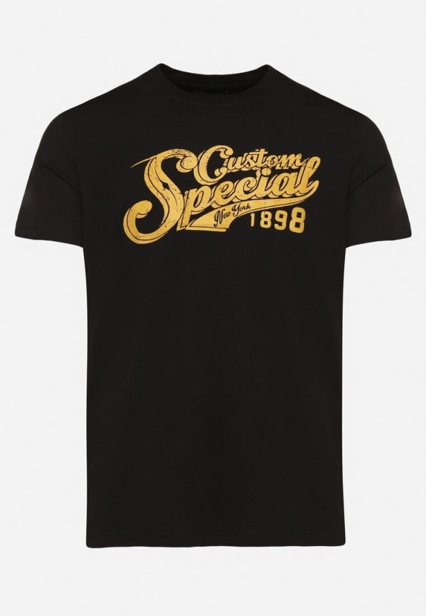 Czarna Bawełniana Koszulka z Nadrukiem z Napisem Mepize