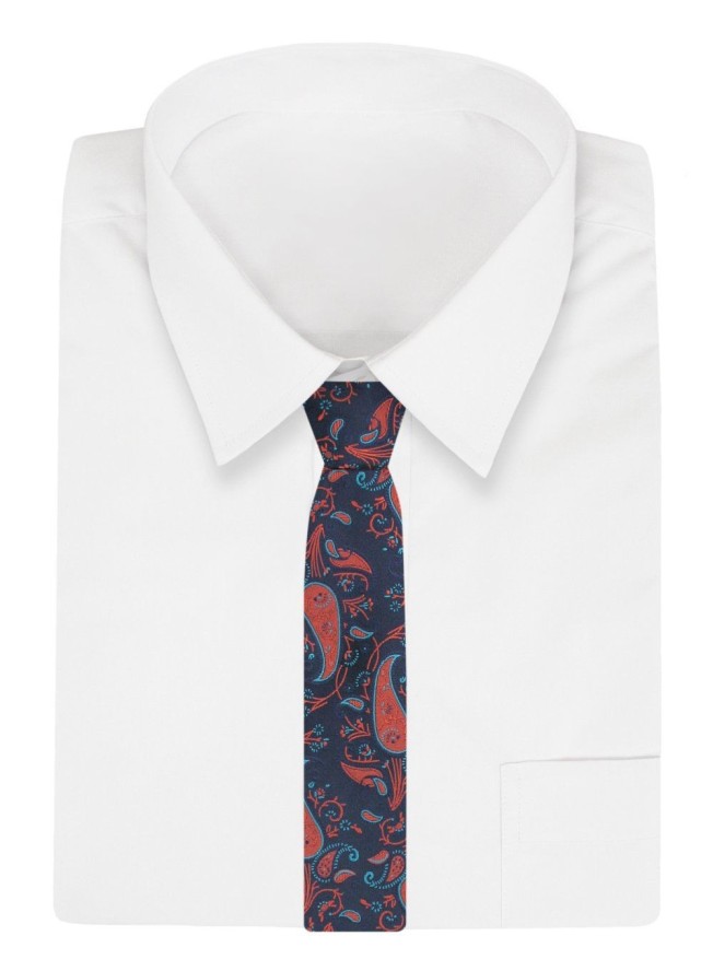 Elegancki Krawat Męski Angelo di Monti - Granat i Miedź, Paisley