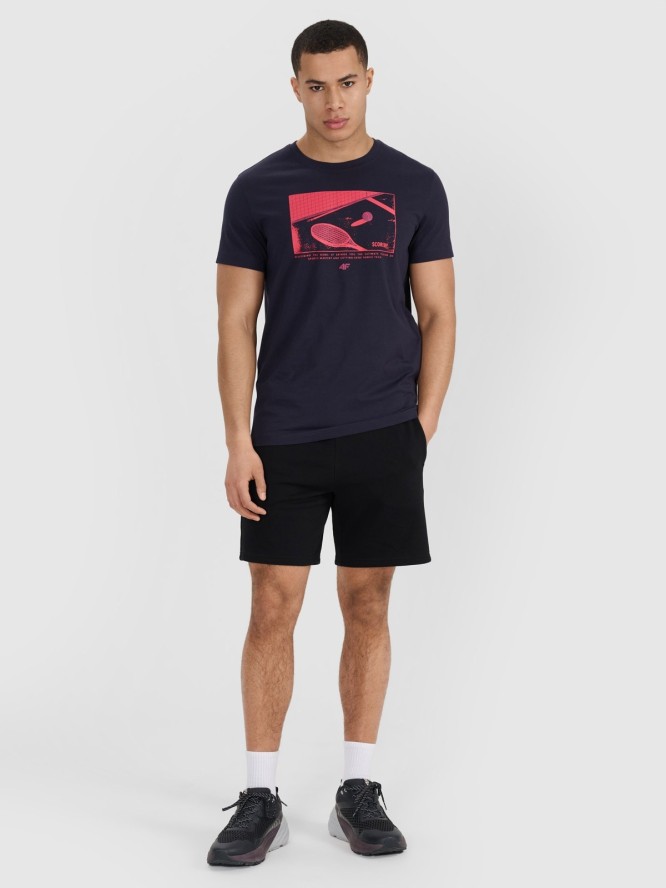 4F T-shirt regular z nadrukiem męski - granatowy S