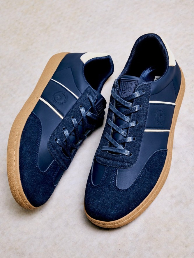 Sneakersy męskie sportowe ze skóry ekologicznej granatowe SS174079 403