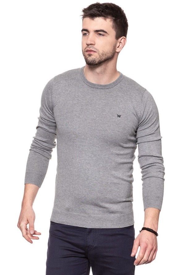 MĘSKI SWETER WRANGLER CREW KNIT MID GREY MEL W85674Q37 112132253