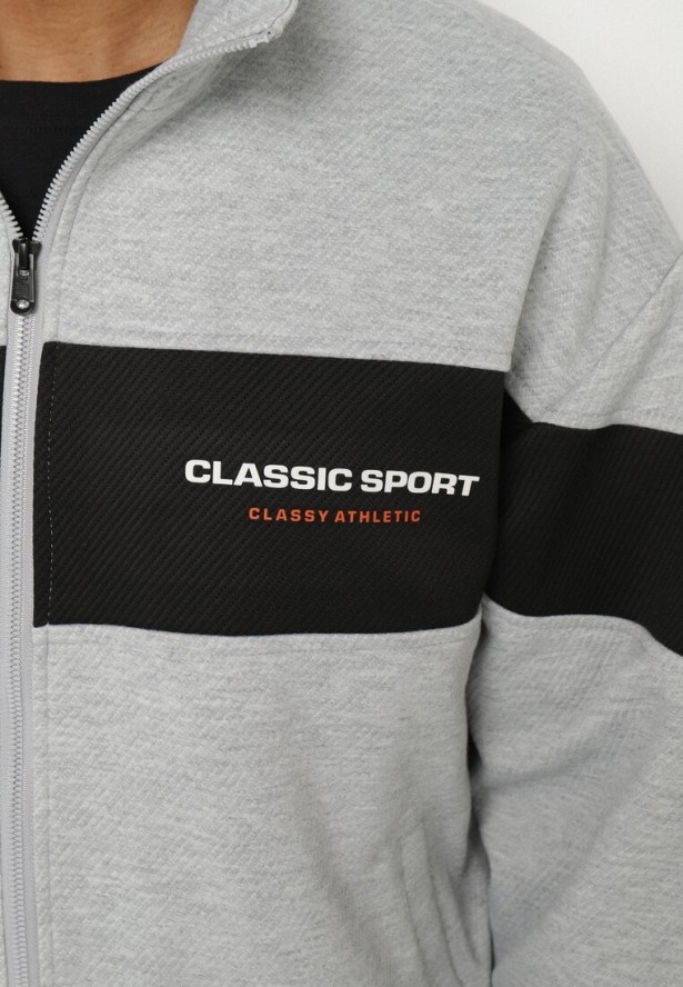 Szara Kurtka z Geometrycznym Pasem i Napisem Fonalena