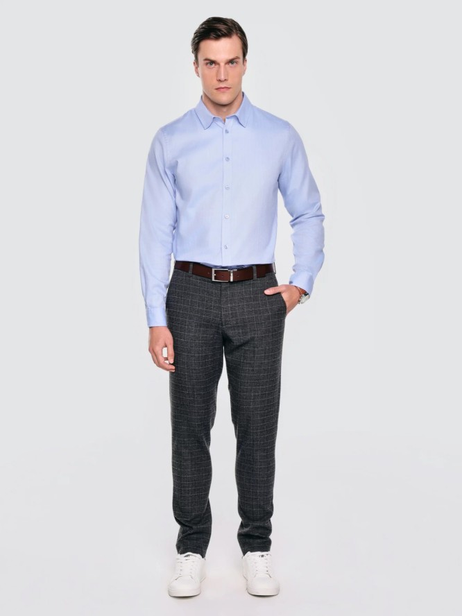 Spodnie męskie z kantem w kratę szare Jordini 903