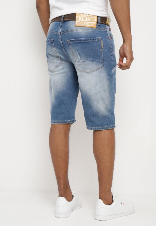 Niebieskie Jeansowe Szorty z Bawełny Ozdobione Przetarciami i Paskiem z Ekoskóry Zeara