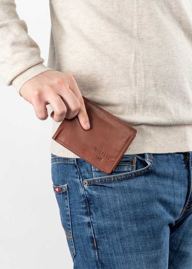 ZESTAW PREZENTOWY MUSTANG - SKÓRZANY PORTFEL I PASEK MĘSKI BROWN