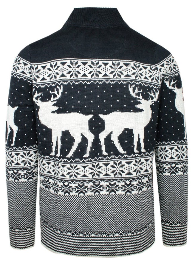 Granatowy Sweter Świąteczny, Norweskie Wzory - Brave Soul