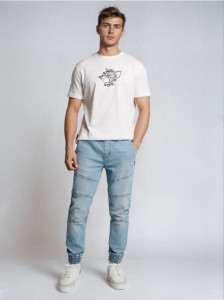 Jeansy jogger z efektem sprania - niebieski