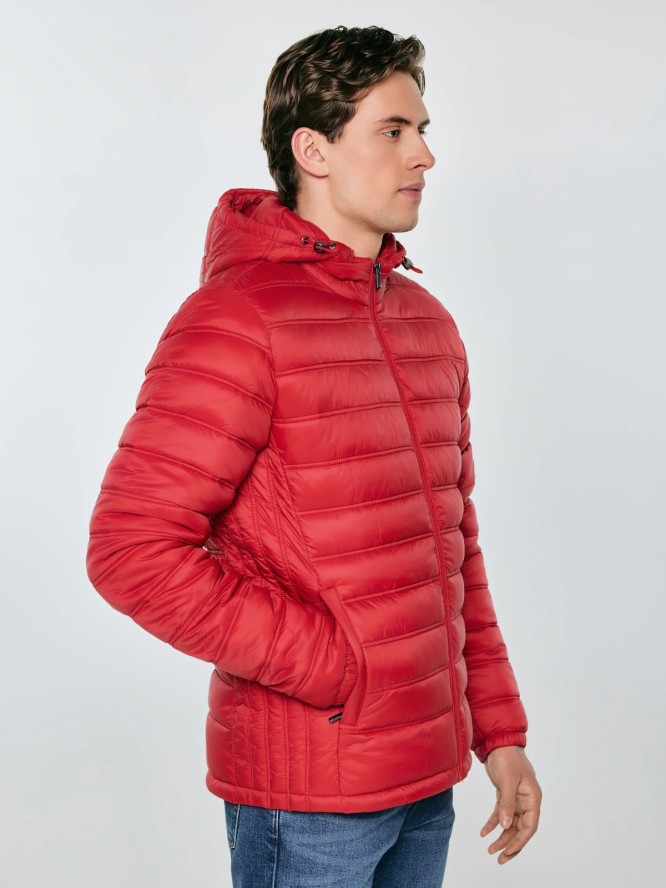 Kurtka męska pikowana z kapturem czerwona Acarf 603