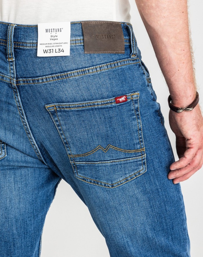 Męskie Spodnie Jeansowe Mustang Style Vegas Denim Blue 1017120 5000 623