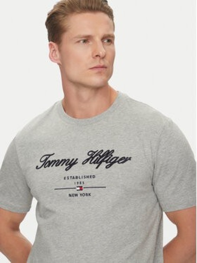 Tommy Hilfiger T-Shirt Script Logo MW0MW33691 Szary Regular Fit