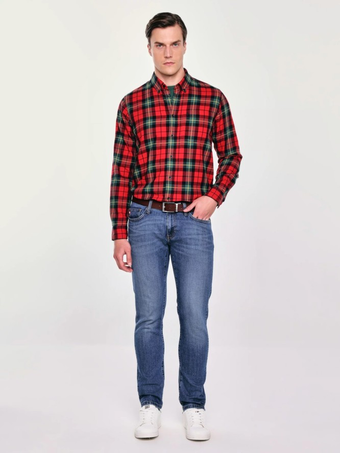 Koszula męska w kratę czerwona Sensitewo 603