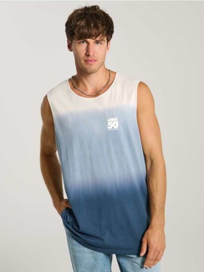 Tank top tie-dye z nadrukiem na plecach Jaws - granatowy