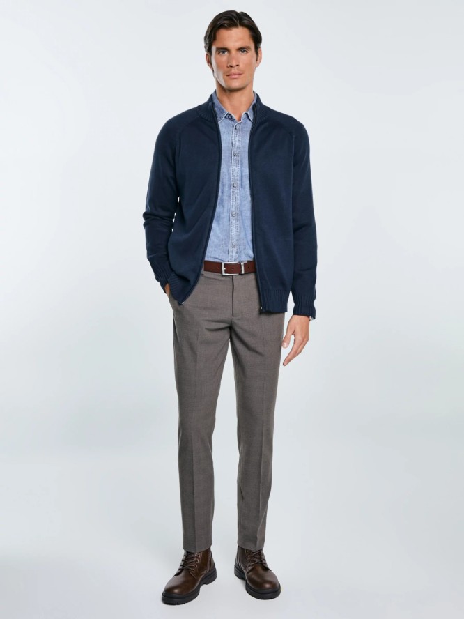 Sweter męski rozpinany ze stójką granatowy Nazar 403