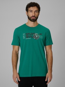 4F T-shirt regular z nadrukiem męski - zielony L