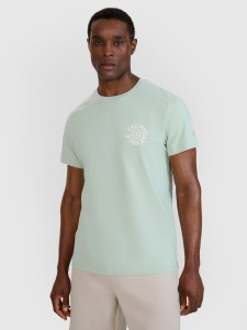 4F T-shirt regular z nadrukiem męski - turkusowy L