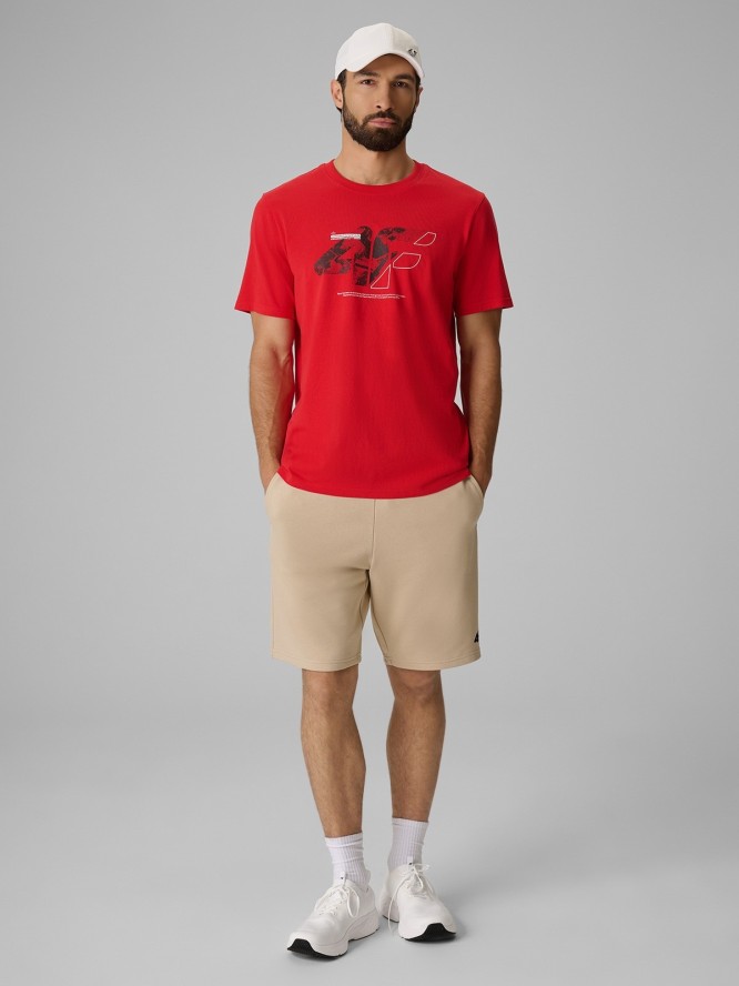 4F T-shirt regular z nadrukiem męski - czerwony XXL