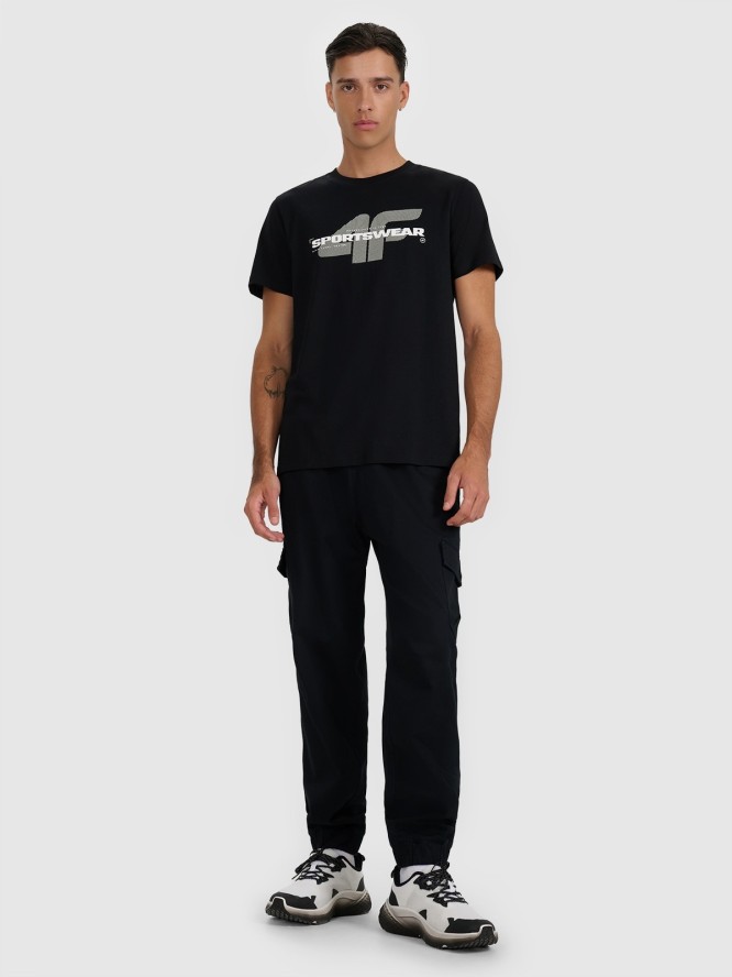 4F T-shirt regular z nadrukiem męski - czarny S