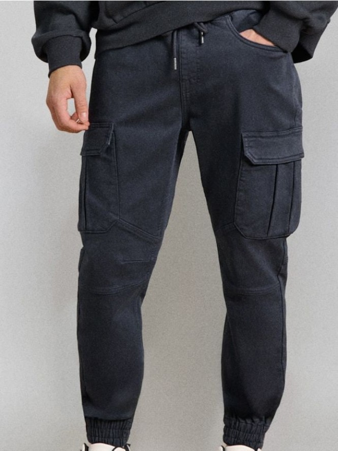 Jeansy regular jogger cargo - niebieski