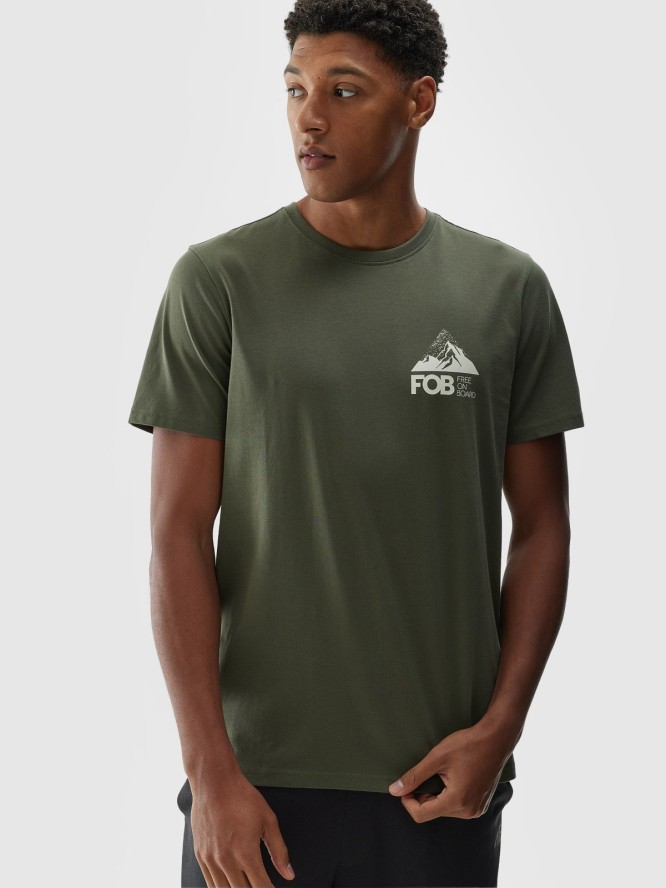 4F T-shirt regular z nadrukiem męski - oliwkowy/khaki S