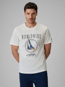 4F T-shirt regular z nadrukiem męski - biały S