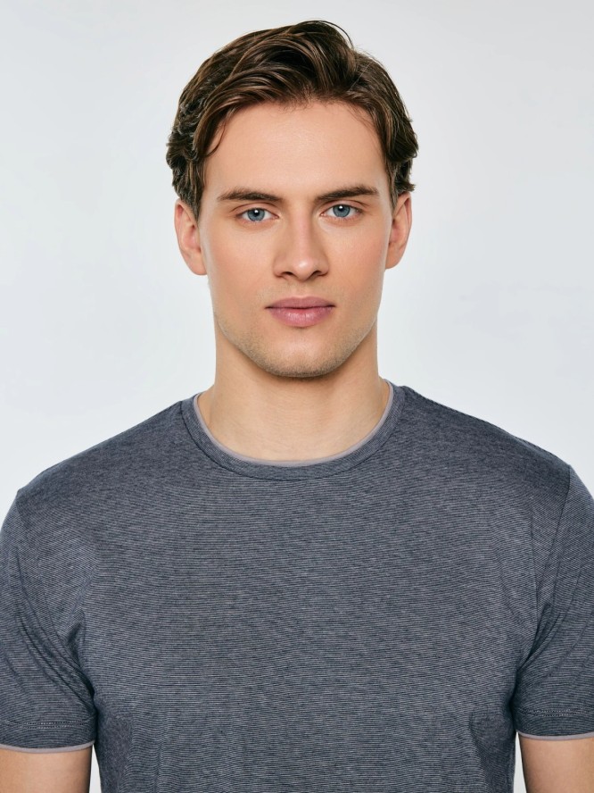 Koszulka męska w drobne paski granatowa Fredriser 403