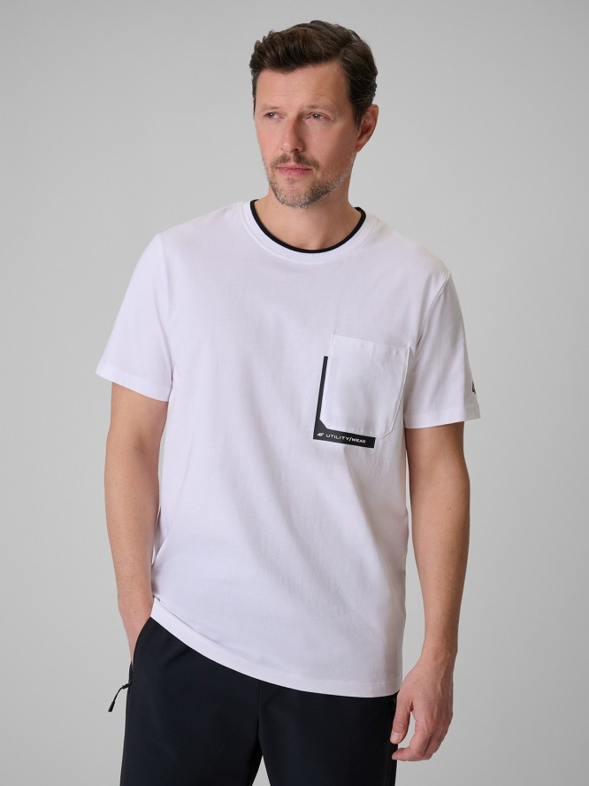 4F T-shirt regular z nadrukiem męski - biały XXL