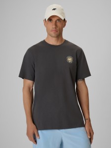 4F T-shirt regular z nadrukiem męski - szary L