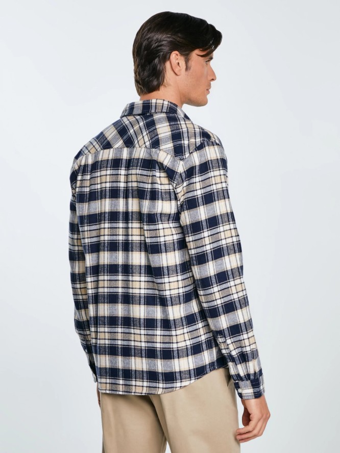 Koszula męska flanelowa w kratę beżowo-granatowa Kolisero 801