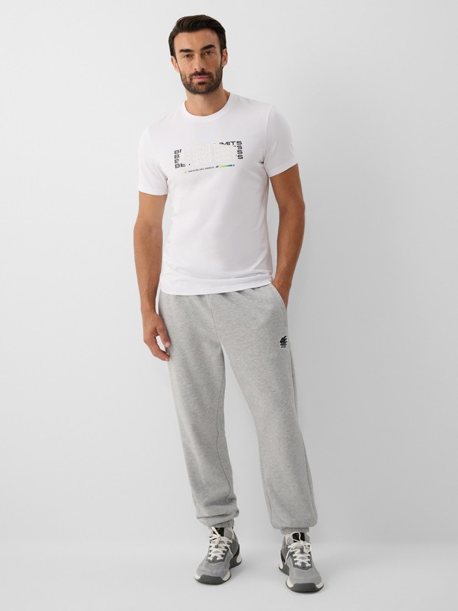 4F T-shirt slim z nadrukiem męski - biały L