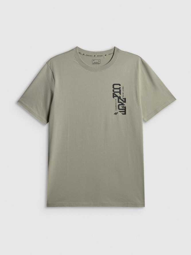 4F T-shirt regular z nadrukiem męski - khaki M