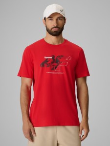 4F T-shirt regular z nadrukiem męski - czerwony XXL