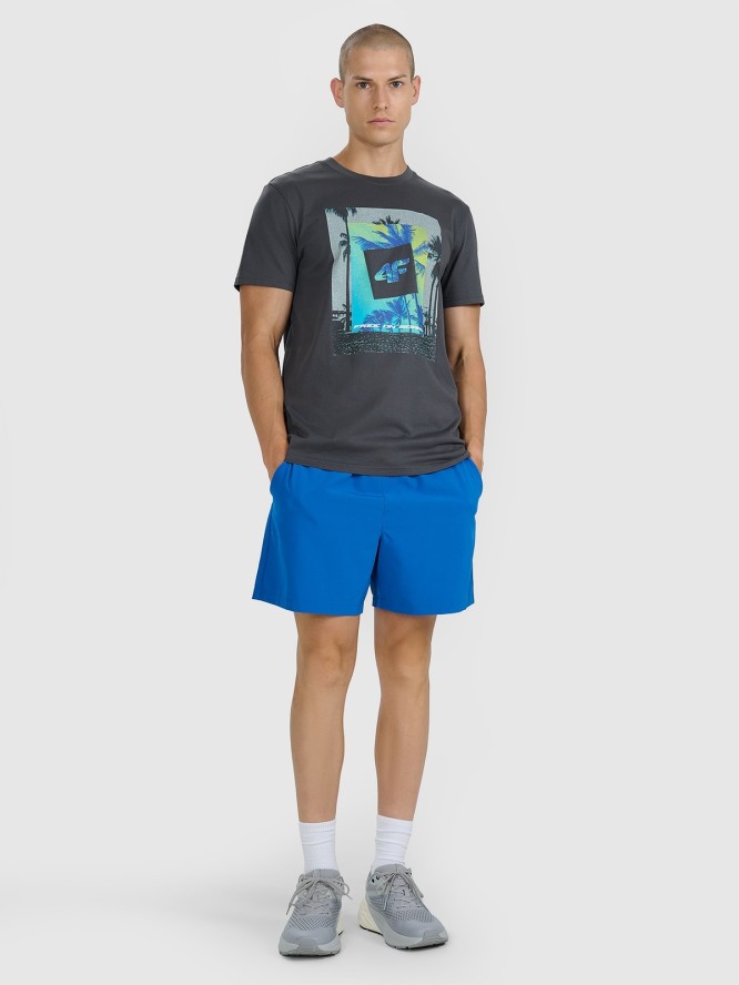 4F T-shirt regular z nadrukiem męski - szary M