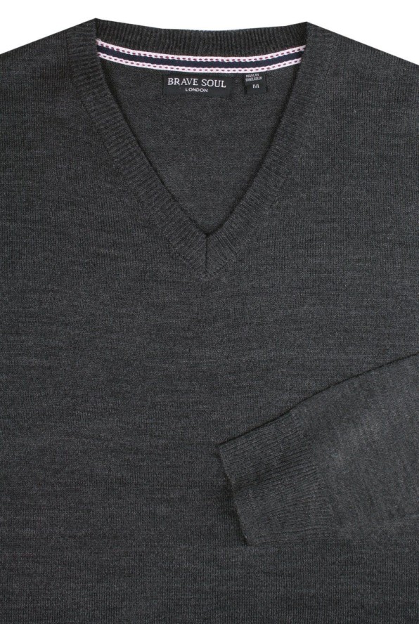 Męski Sweter w Serek (V-neck) - Brave Soul - Grafitowy