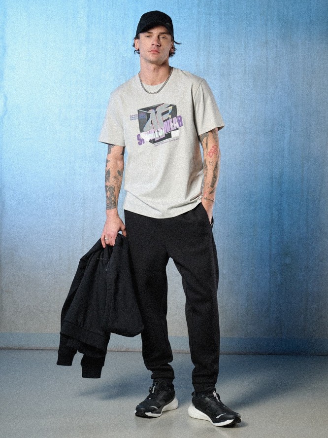 4F T-shirt regular z nadrukiem męski - szary XXL