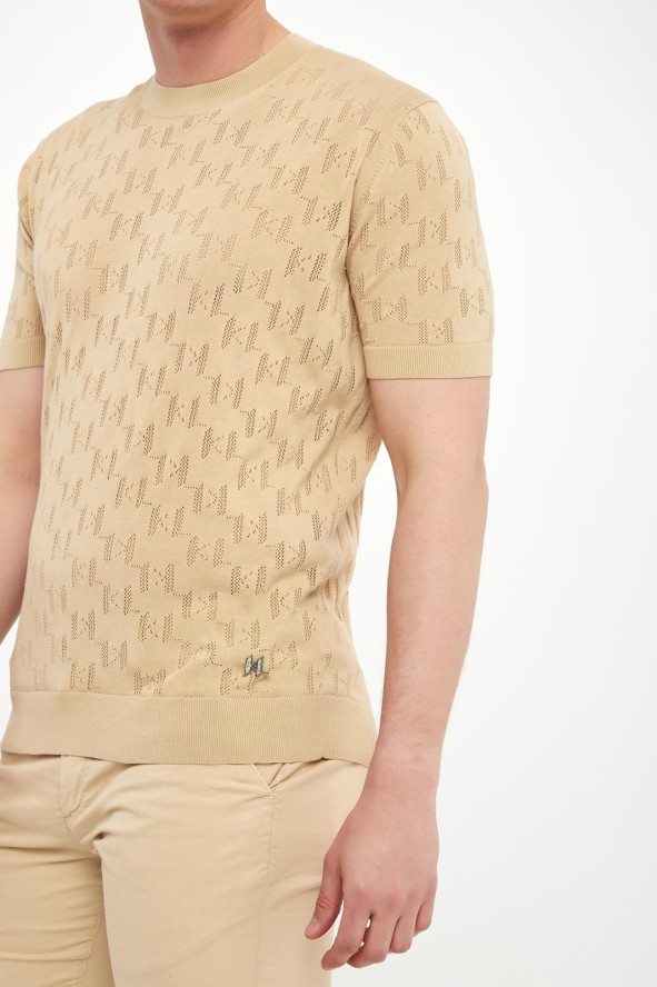 T-shirt męski z ażurowym logo KARL LAGERFELD