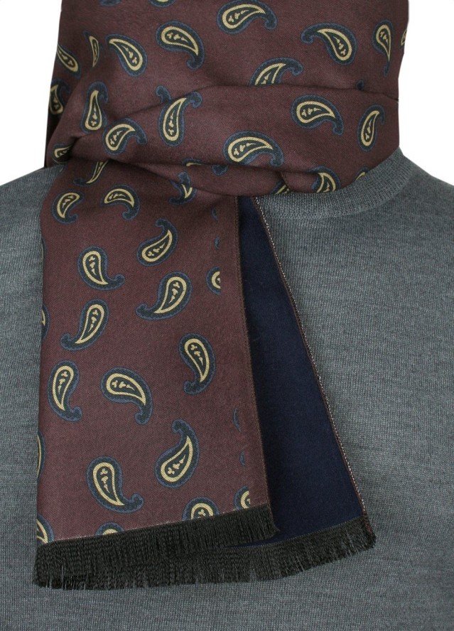 Elegancki Szalik Bawełniany - Alties - Paisley na Brązowym Tle