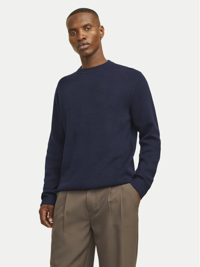 Jack & Jones Sweter Merino 12216817 Granatowy Regular Fit