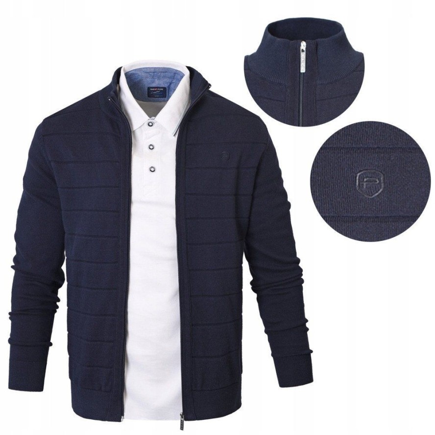 Rozpinany Sweter Męski (Kardigan) - Pako Jeans - Granatowy