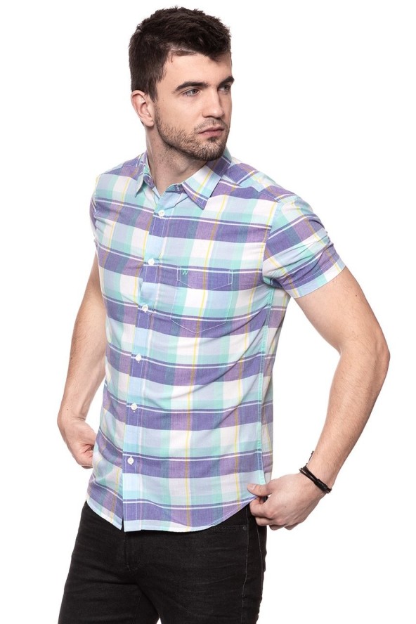 KOSZULA MĘSKA KRÓTKI RĘKAW WRANGLER SS 1PKT SHIRT BEACH GLASS W5860NQWD 112129522