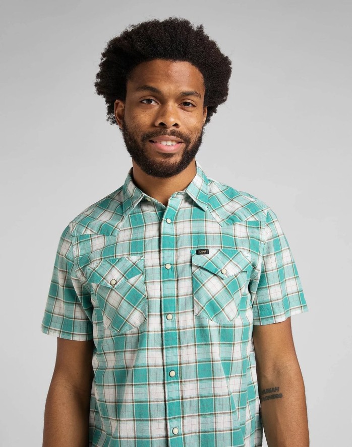 LEE SS WESTERN SHIRT MĘSKA KOSZULA TEAL WASH L66OOBUB 112145388