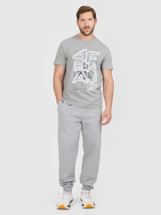 4F T-shirt regular z nadrukiem męski - szary L