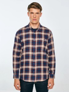 Koszula męska flanelowa w kratę granatowa Flaneno 403