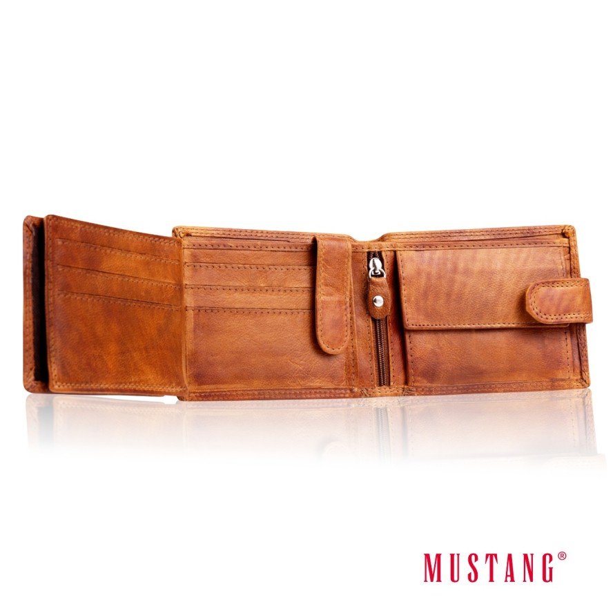 MUSTANG Denimo Wallet Side Opening With Button SKÓRZANY PORTFEL POJEMNY MA KARTY PREMIUM RFID
