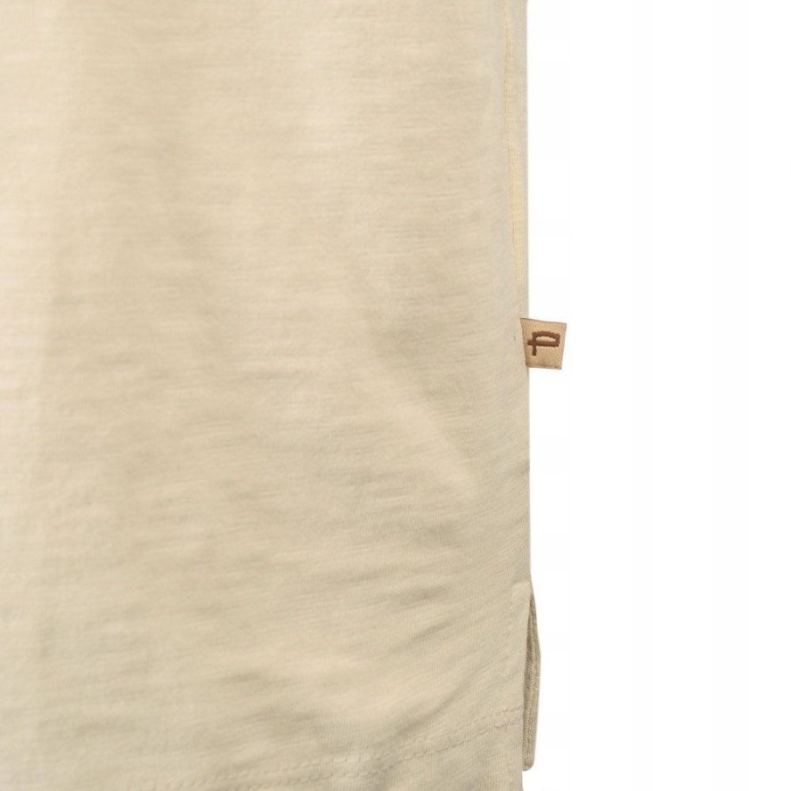 Beżowy Męski T-Shirt, Dekolt z Guzikami - Pako Jeans