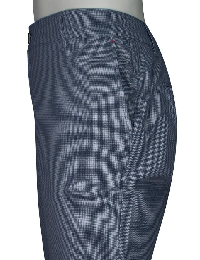 Spodnie Męskie, Granatowe w Pepitkę, Casualowe, Zwężane, Chinosy z Elastanem -RIGON