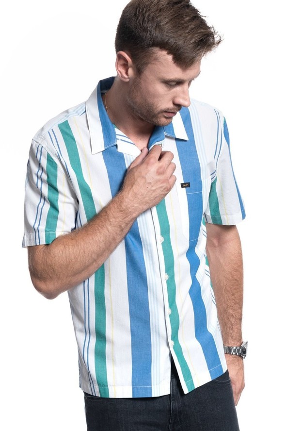 KOSZULA MĘSKA LEE SS RESORT SHIRT SUMMER BLUE L67PDVNJ 112116907